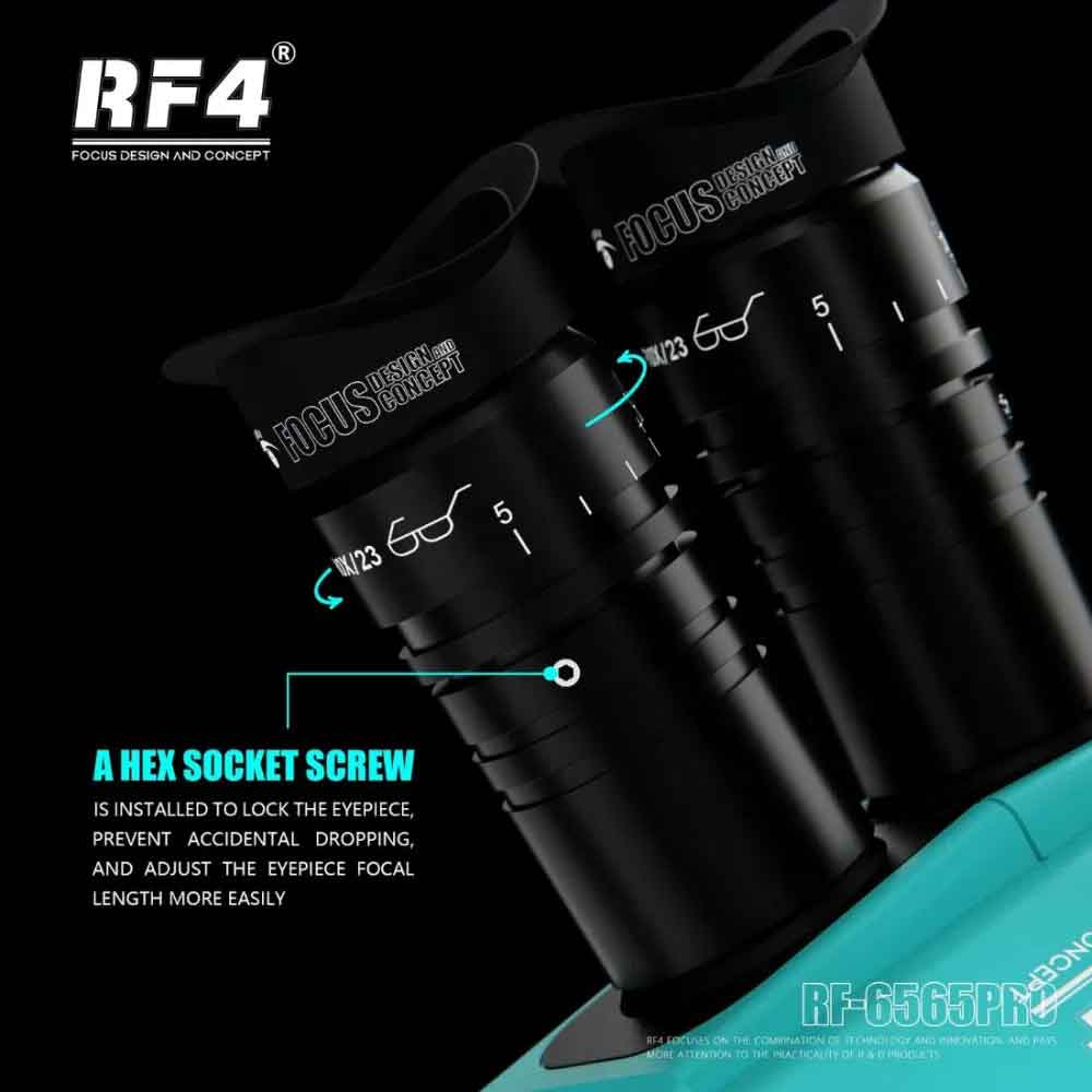 RF4 RF6565Pro 6.5-65X Synchronous Zoom Trinocular Stereo Microscope with Aluminum Alloy Base