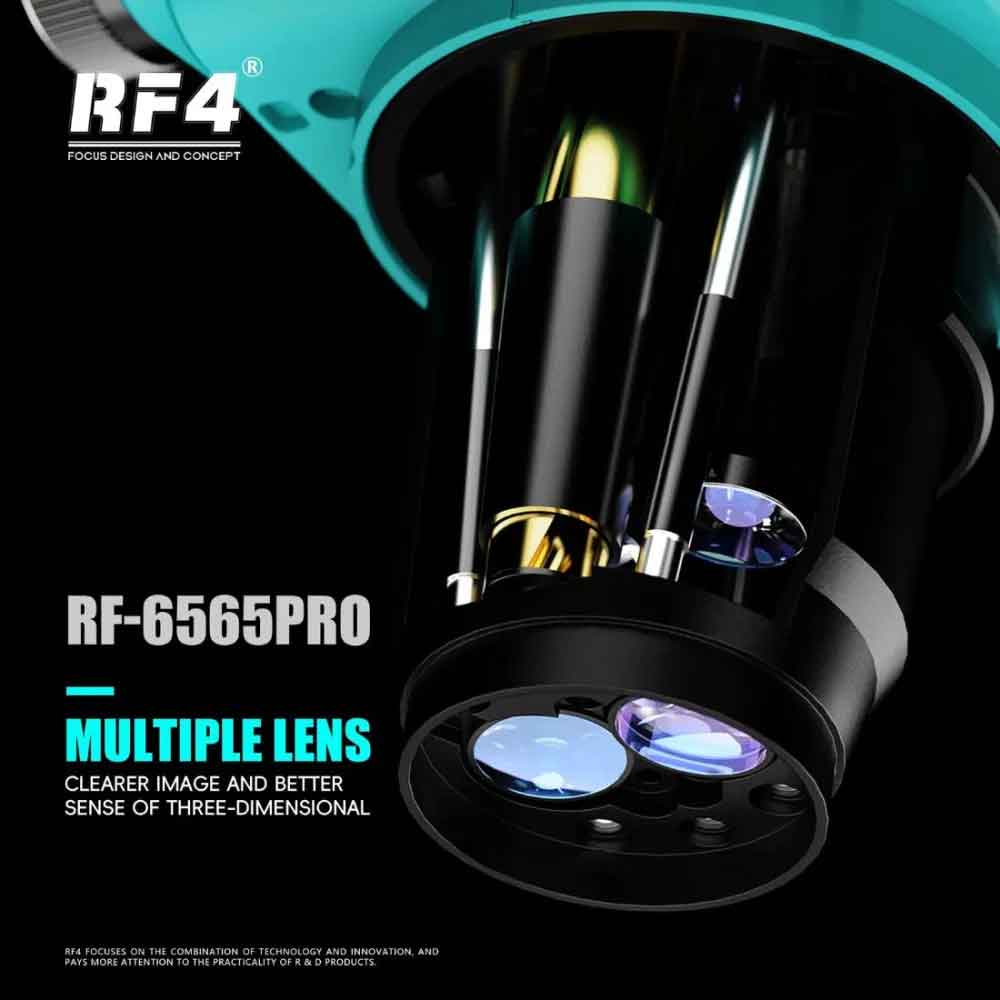 RF4 RF6565Pro 6.5-65X Synchronous Zoom Trinocular Stereo Microscope with Aluminum Alloy Base