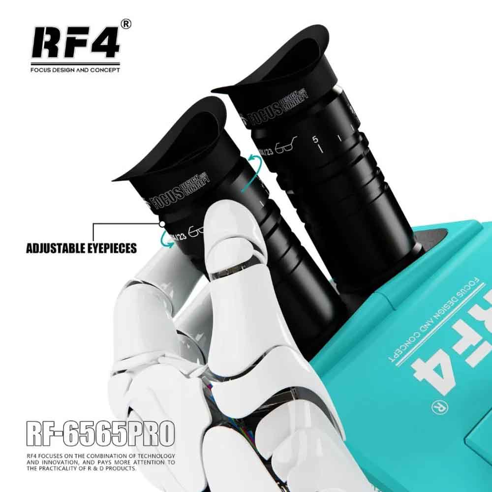 RF4 RF6565Pro 6.5-65X Synchronous Zoom Trinocular Stereo Microscope with Aluminum Alloy Base
