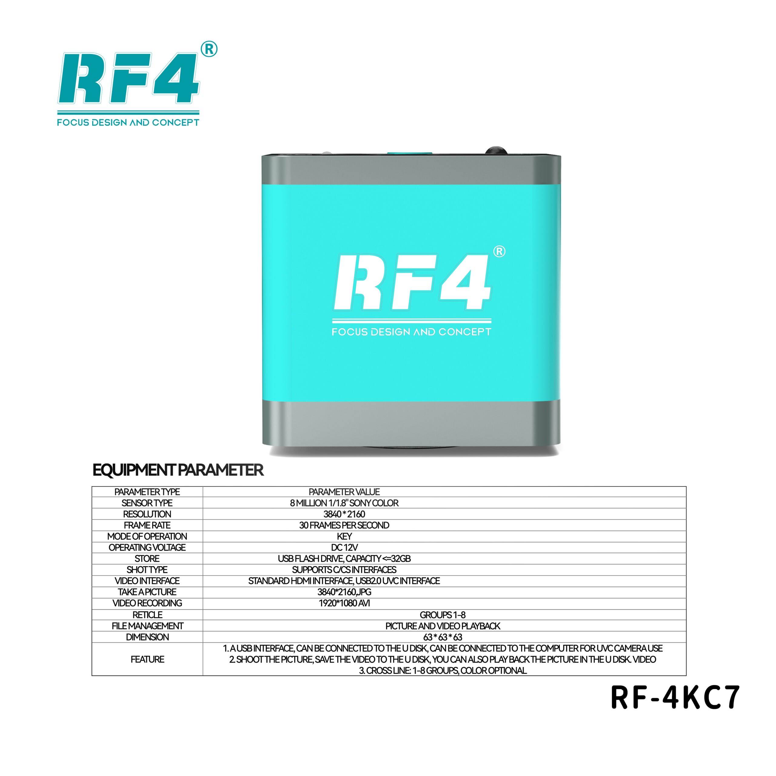 RF4 RF-4KC7 Large-Field 4K HD High-Resolution Adjustable Camera for Trinocular Stereo Microscope