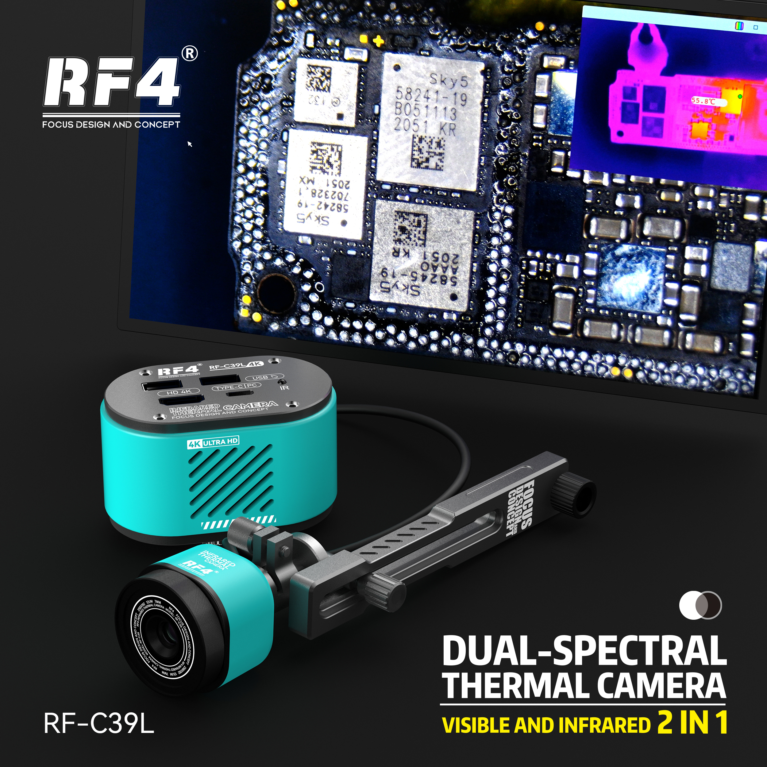 RF4 RF-C39L 2-in-1 4K Visible and Infrared Dual-Spectral Thermal Camera with Fixed Trestle