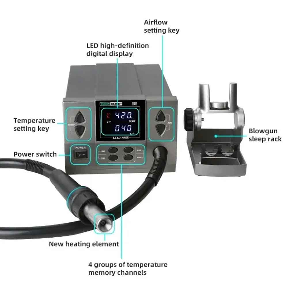 Sugon 8610D+ 1000W High Power Heat Gun Digital Display Desoldering Rework Station
