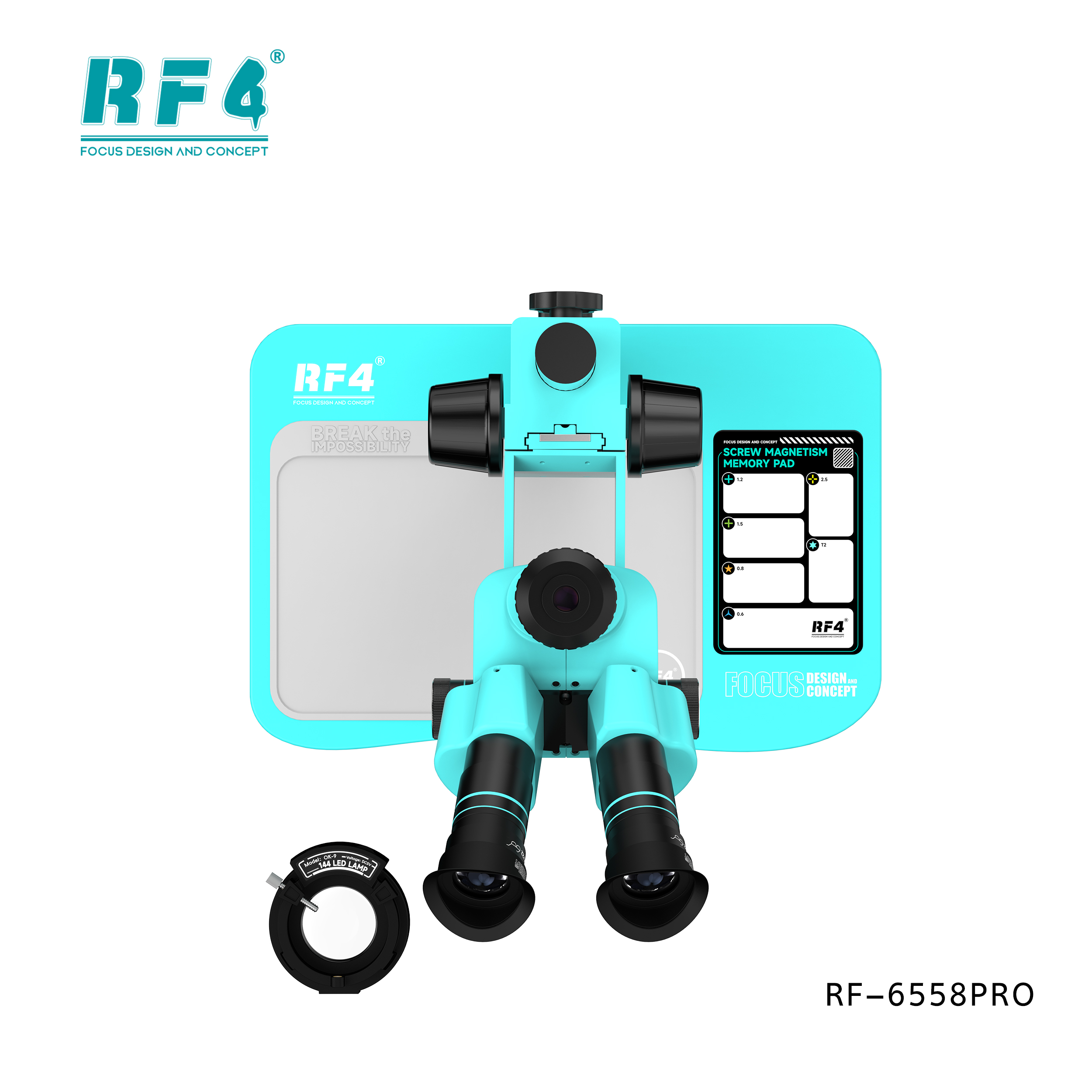 RF4 RF-6558Pro 6.5-58X Trinocular Stereo Microscope with Big Base & Silicone Pad & Screw Pad